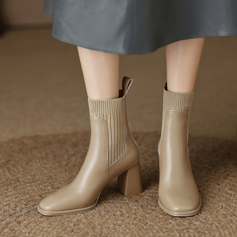 square toe ankle boots in nude
