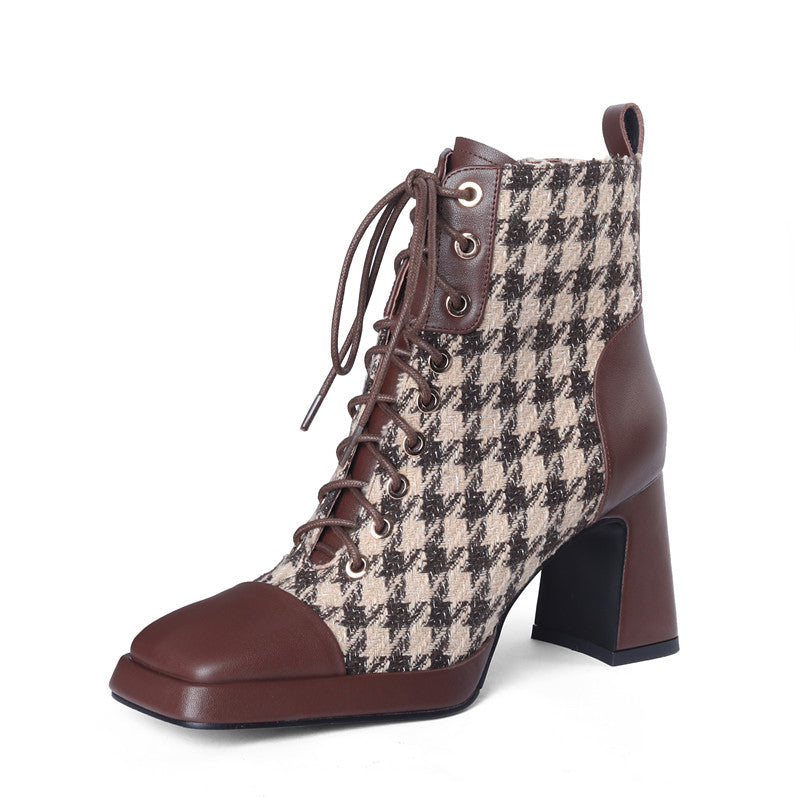 Iman Lace up Womens Plaid Boots