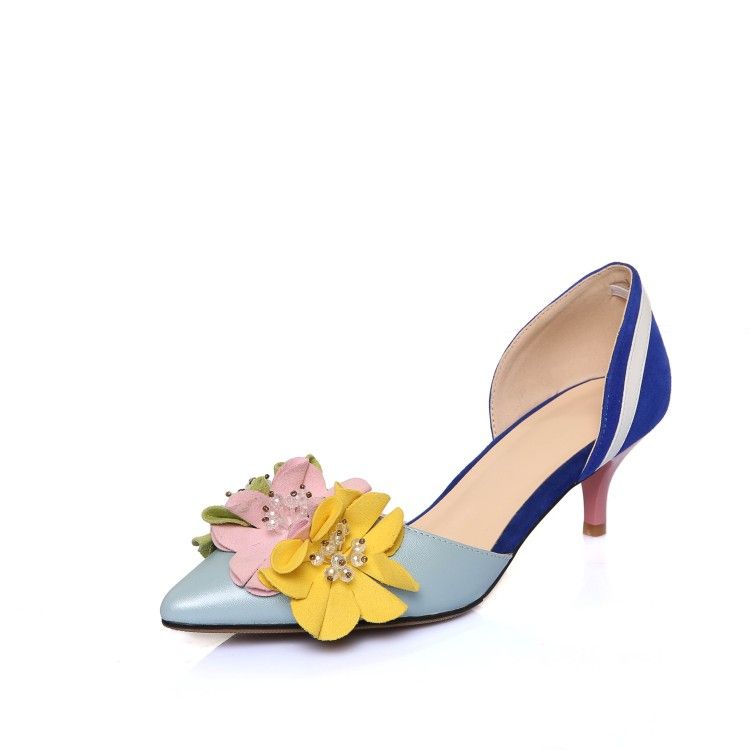 Handmade Dorsey Kitten Heels with Flower Decoration