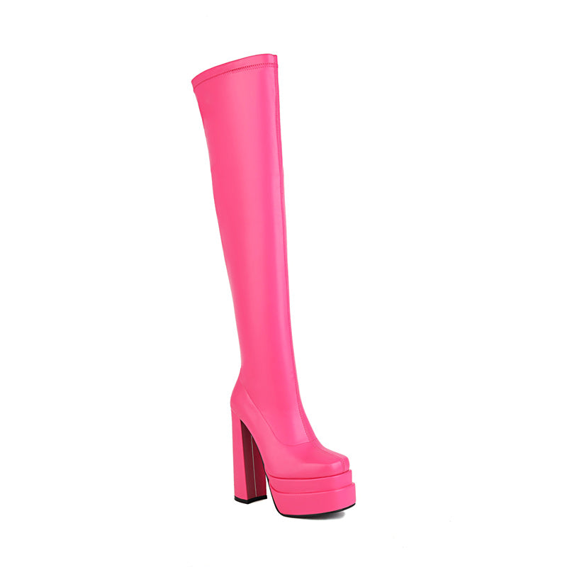 Gittel Peep Toe Pink Thigh High Boots