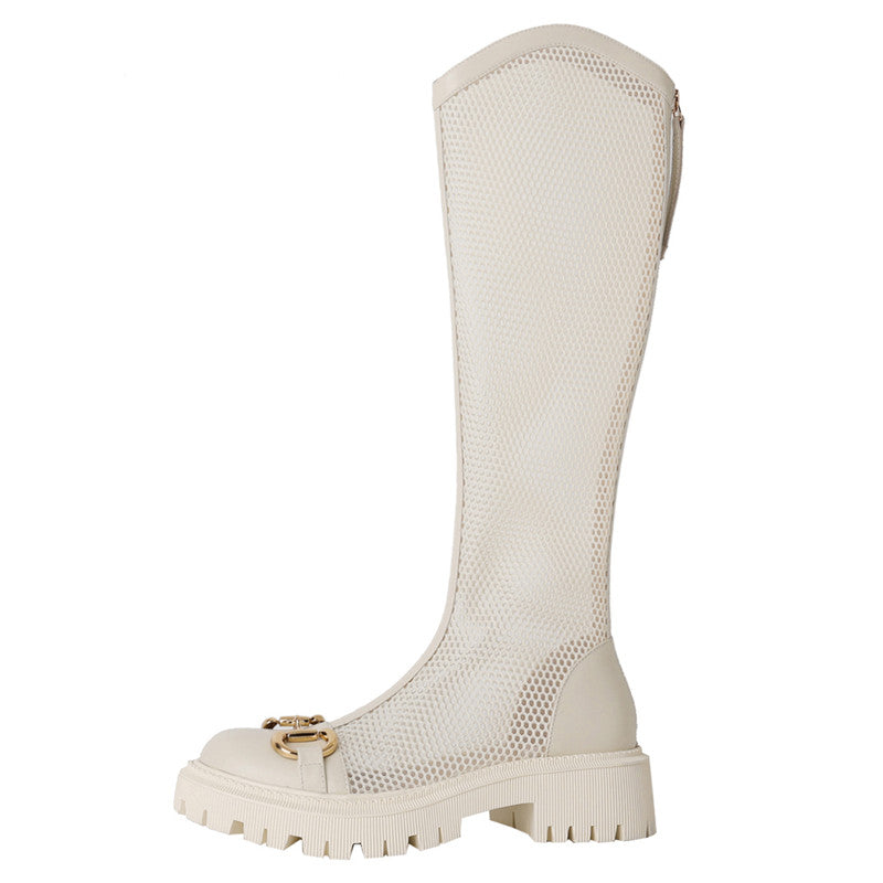 White knee high combat clearance boots