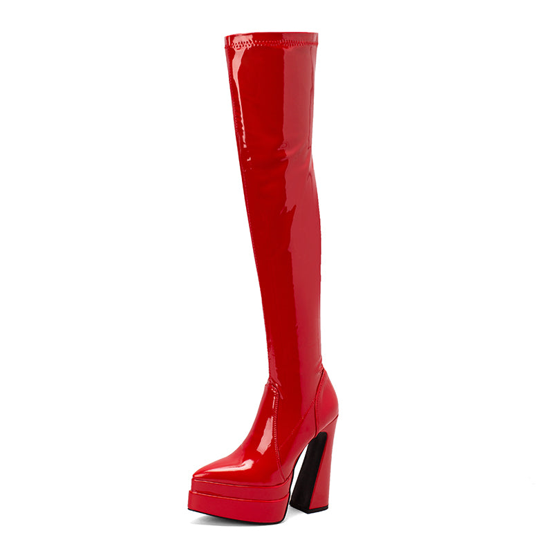 Fenix Patent Leather Red Thigh High Boots