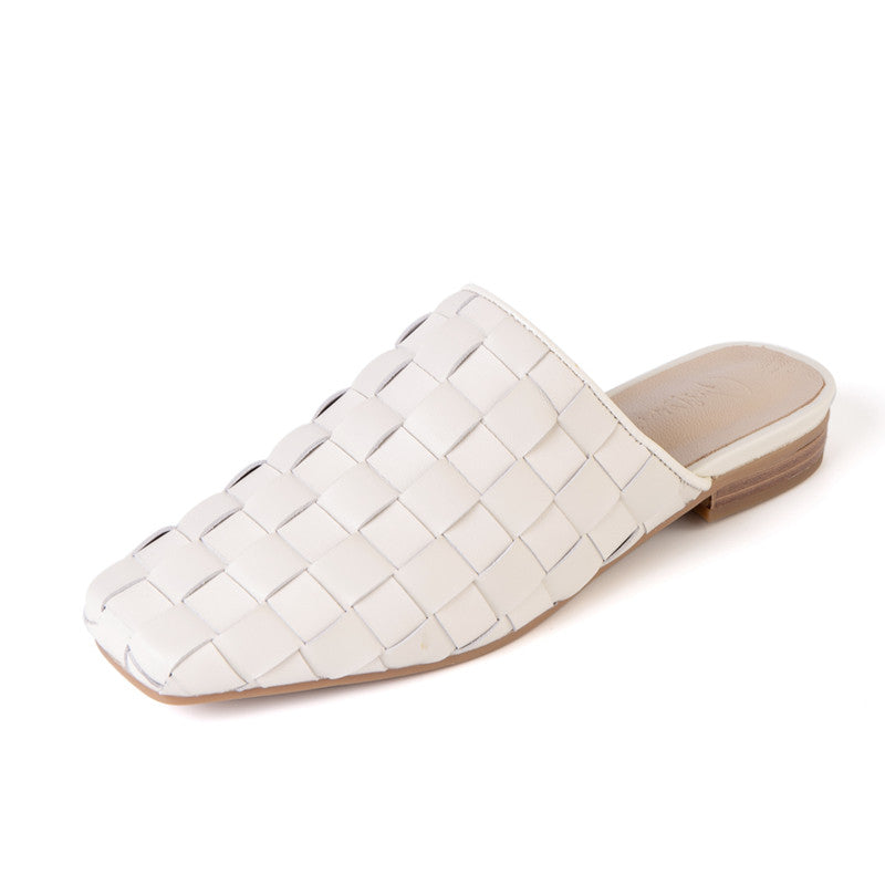 Eve Woven Leather Mules in White