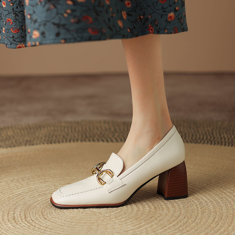 Irina Beige Womens Loafers with Heels