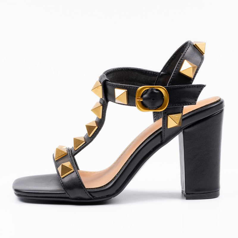 HIGH-HEEL STUDDED SANDALS - Black