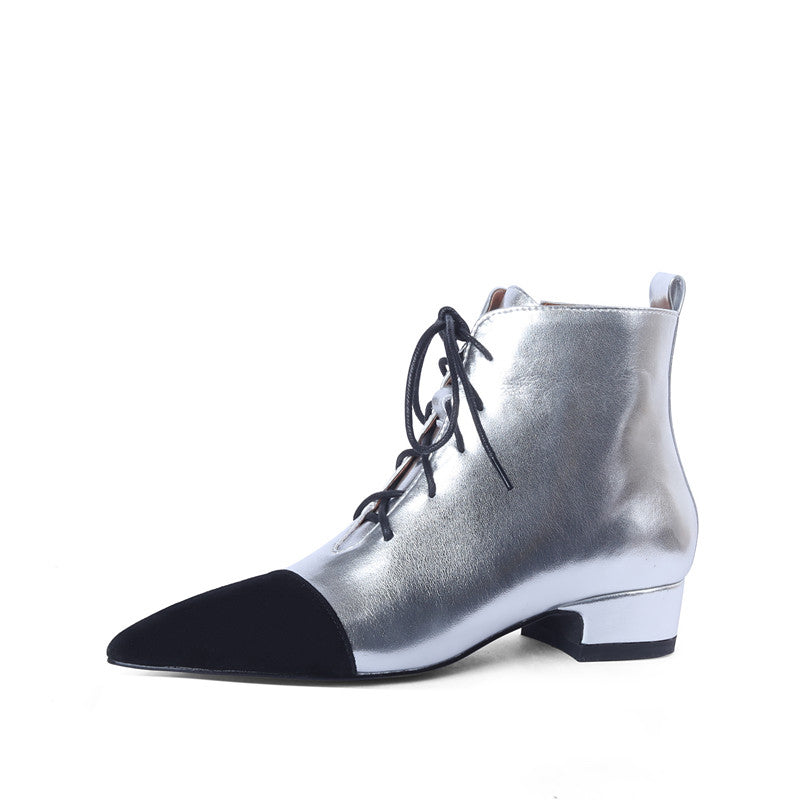 Ilana Lace up Silver Ankle Boots