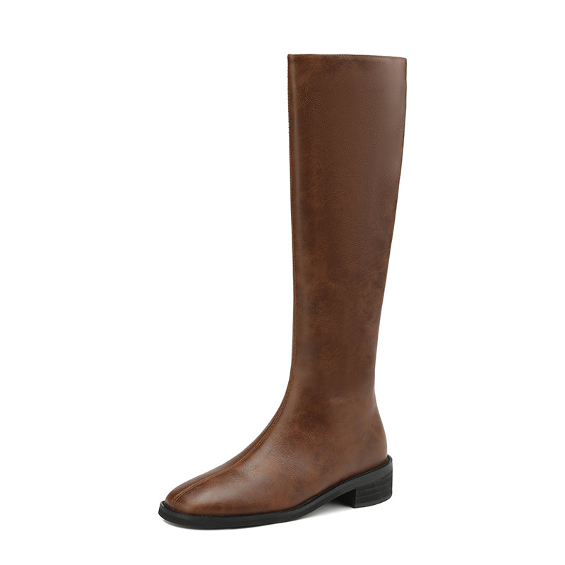 Novah Brown Leather Knee High Boots