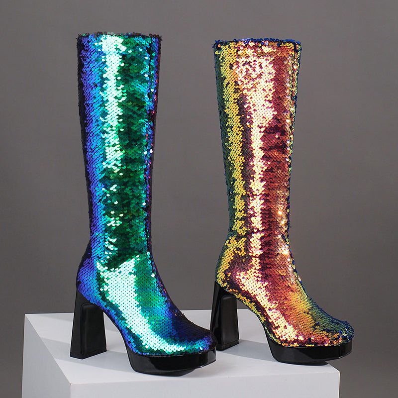 Sequin Green Boots for Women
