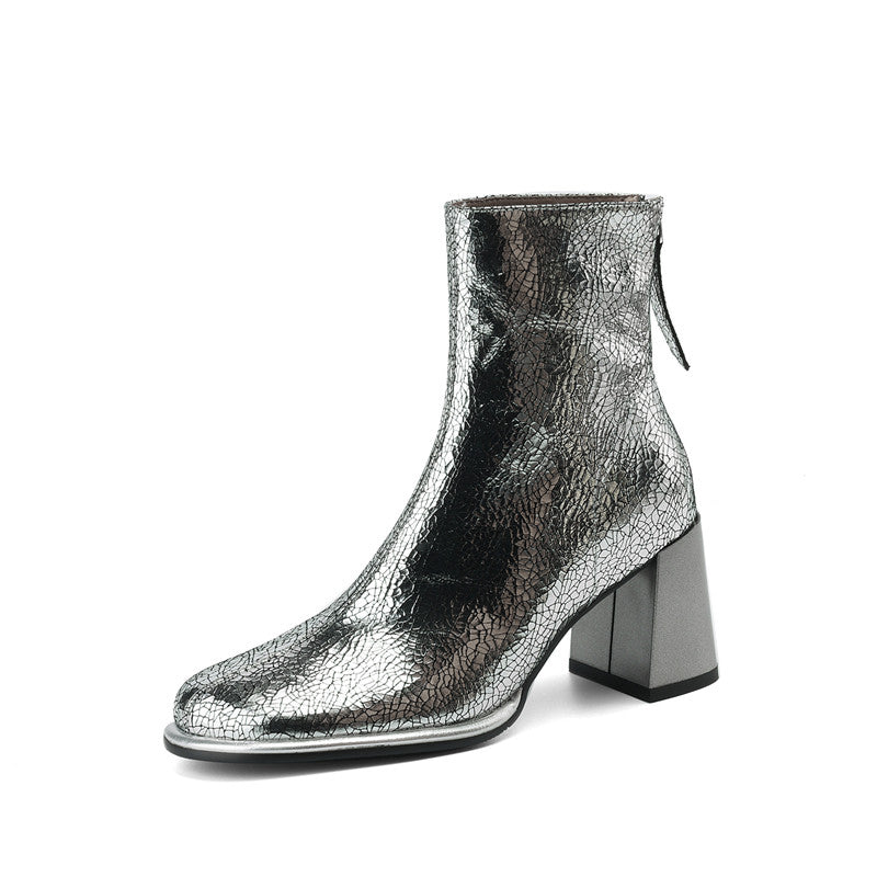 Silver Block Heel Boots - FY Zoe