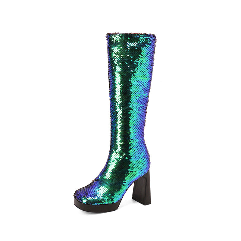 Sequin Green Boots for Women