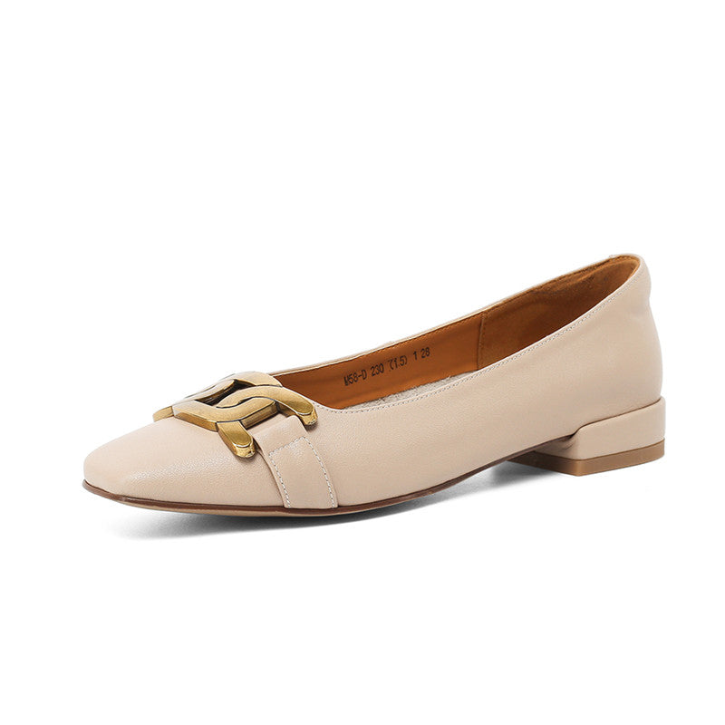 Janet Square Toe Flats with Gold Chain