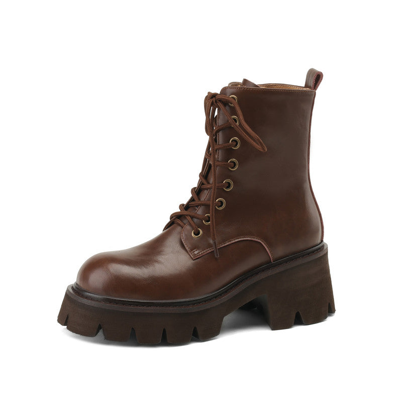 Brown Leather Platform Boots