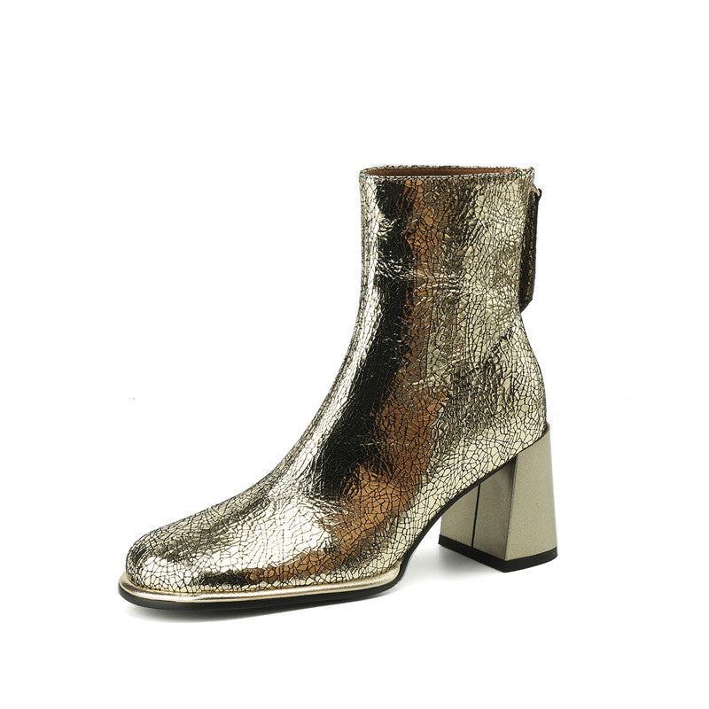 Gold Block Heel Boots - FY Zoe