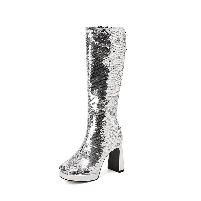 Silver Sequin Boots