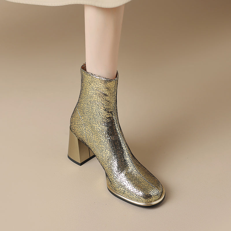 Gold Block Heel Boots - FY Zoe