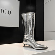 Silver Knee High Boots