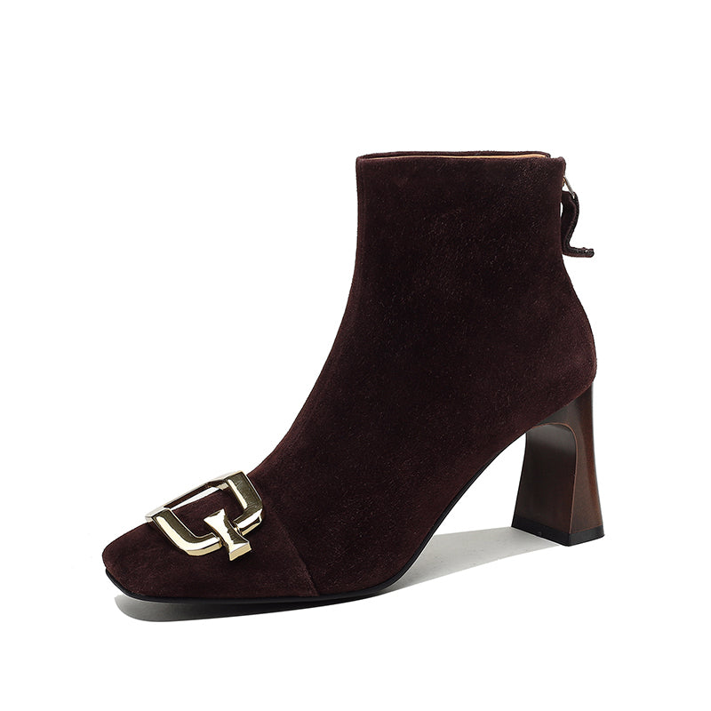 Isley Suede Brown Square Toe Ankle Boots