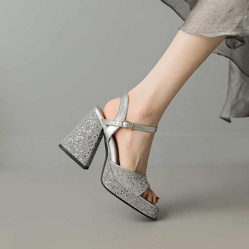 Silver Platform Sandals Heels