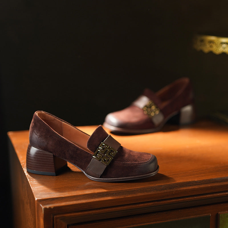 ETON women's heeled loafers in black & camel calfskin — PIERRE HARDY