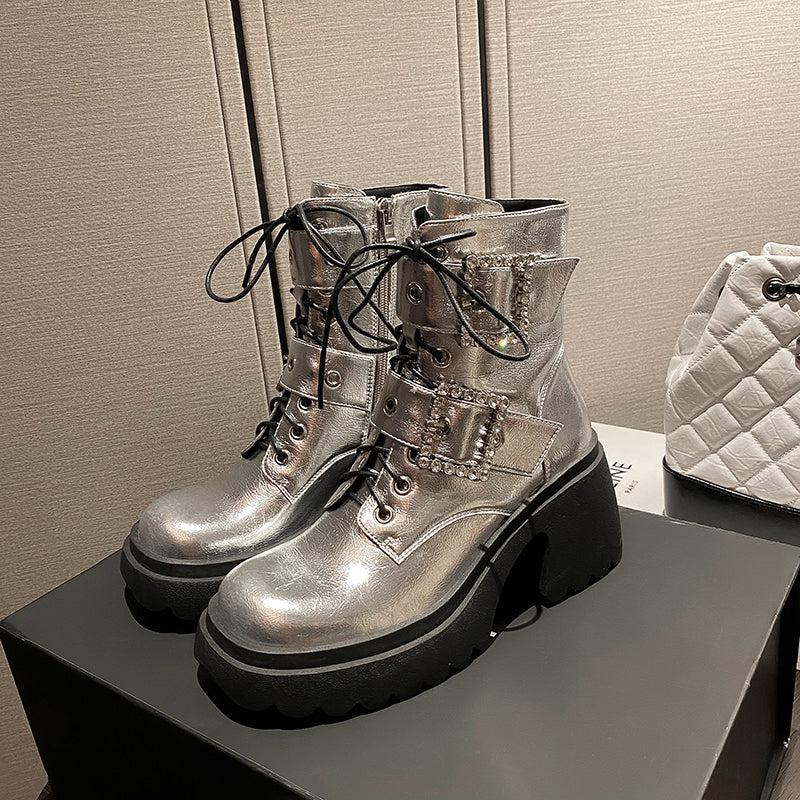 Silver platform outlet boots size 6