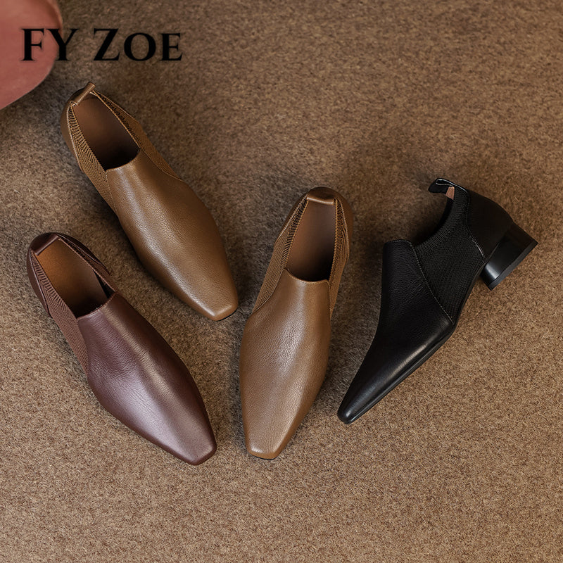 Leather Slip on Shoes for Women - Autumn