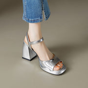Silver Block Heel Sandals