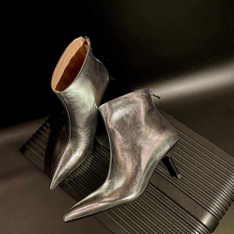Silver High Heel Ankle Boots