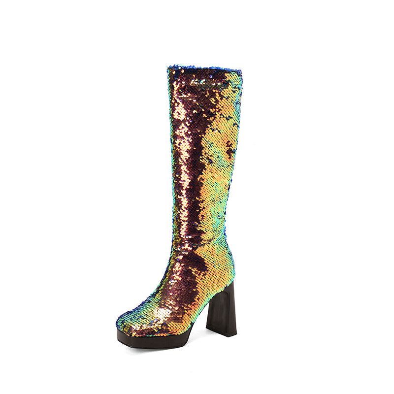 Sequin Gold Boots Knee High
