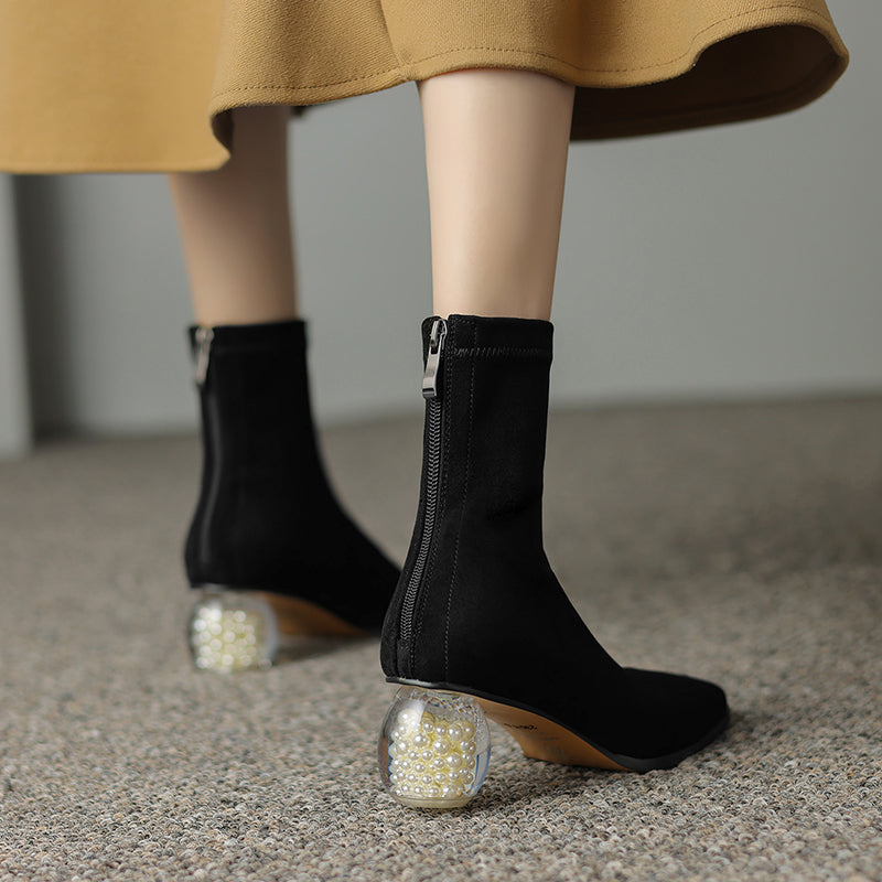 Pearl Heel Ankle Boots