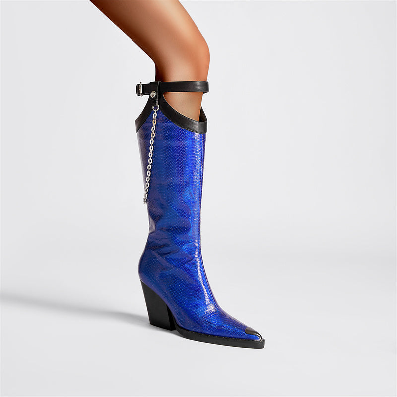 Blue Western Knee High Boots