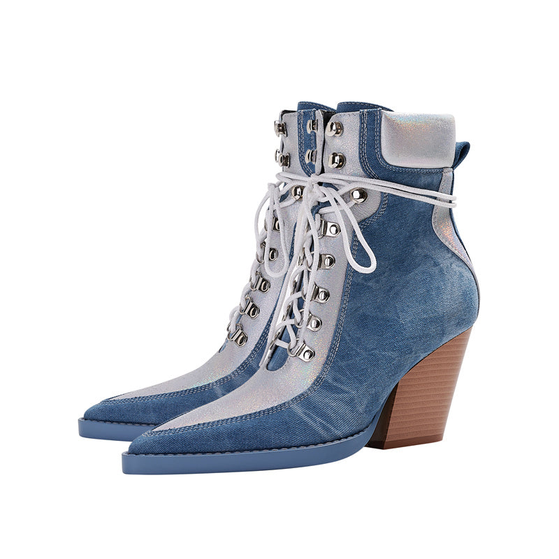 Denim Western Ankle Boots