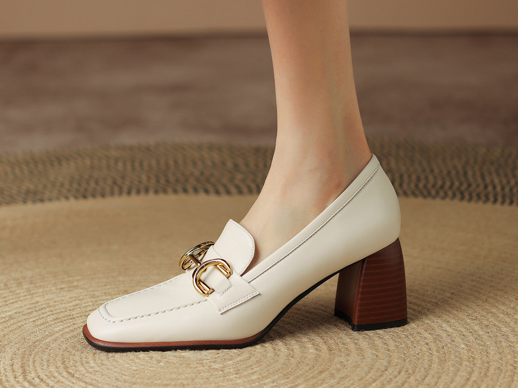 heeled loafers beige