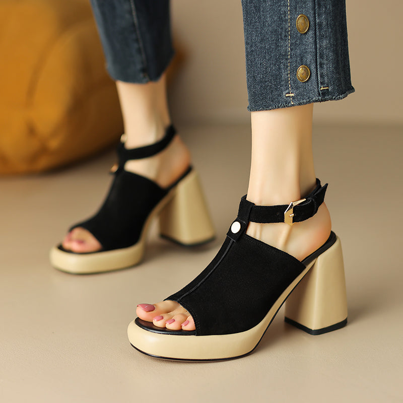 Black Block Heel Sandals