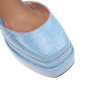 Square Toe Blue Platform Heels