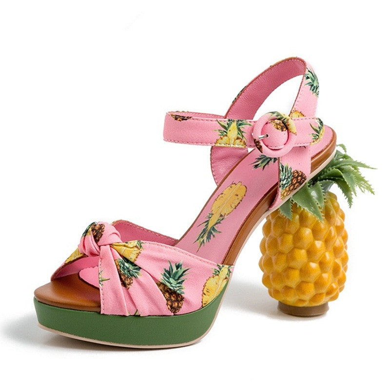 Marion Novelty Heel Fruit Print Platform Sandals