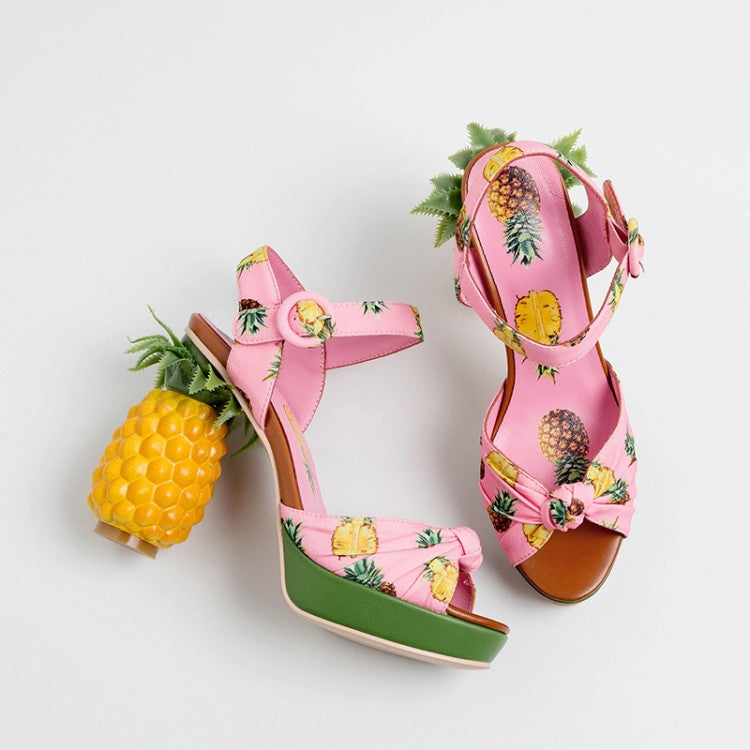 Marion Novelty Heel Fruit Print Platform Sandals