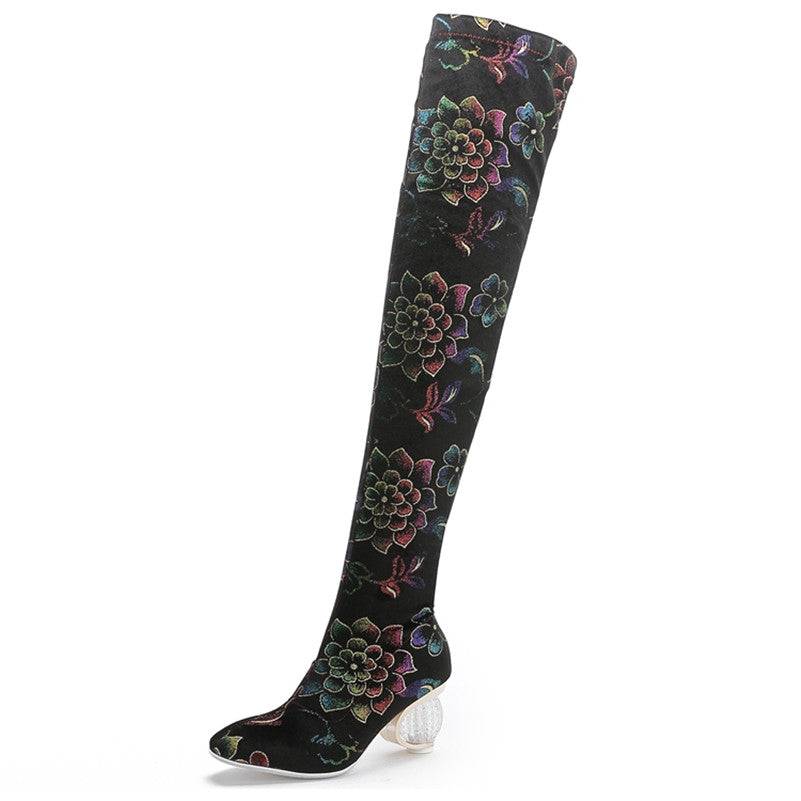 Melany Lucky Lotus Print Stretch Boots
