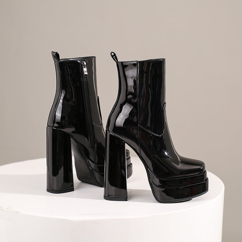Gema Black Patent Leather Ankle Boots