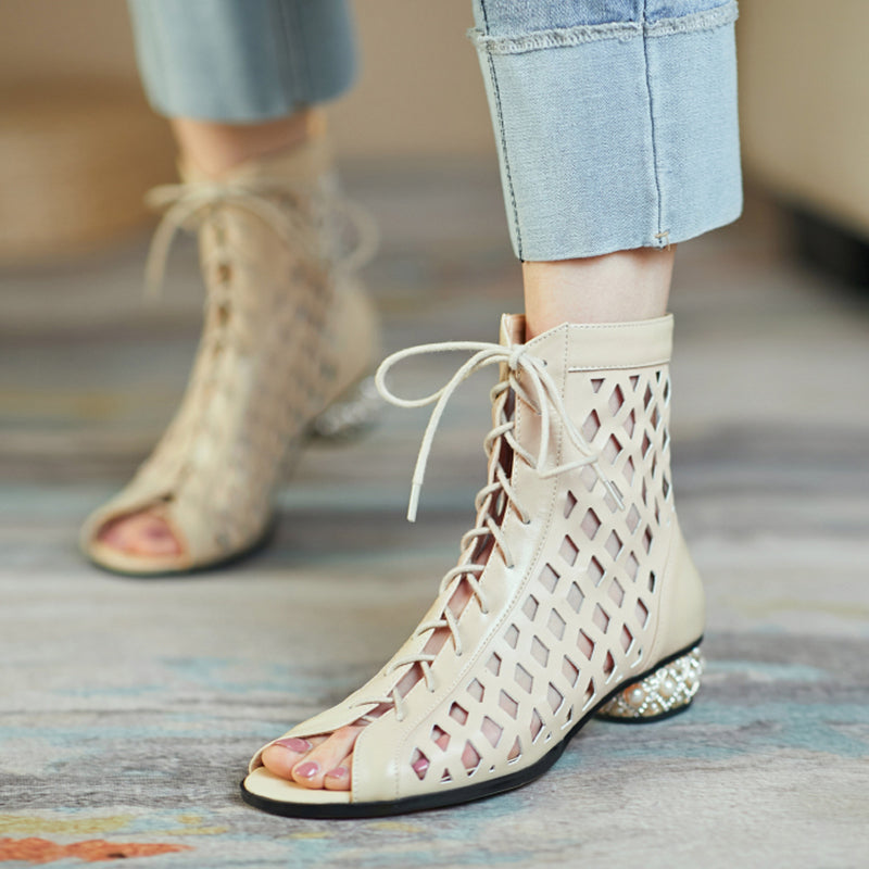 Ria Peep Toe Cut out Ankle Boots