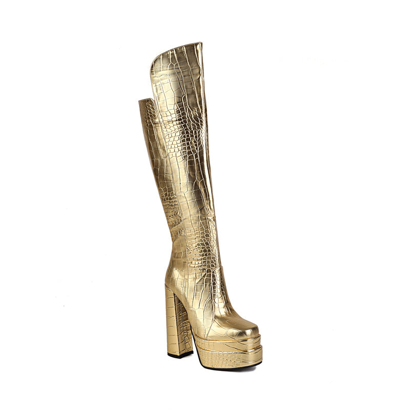 Ginny Platform Gold Knee High Boots