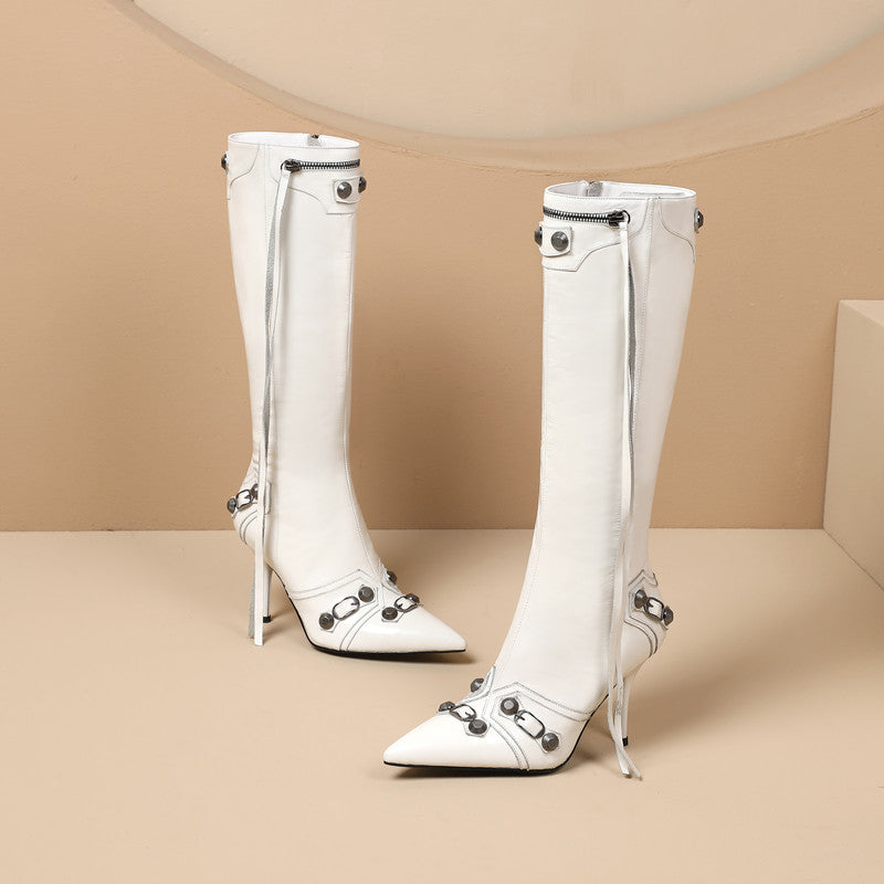 White Leather Boots Knee High