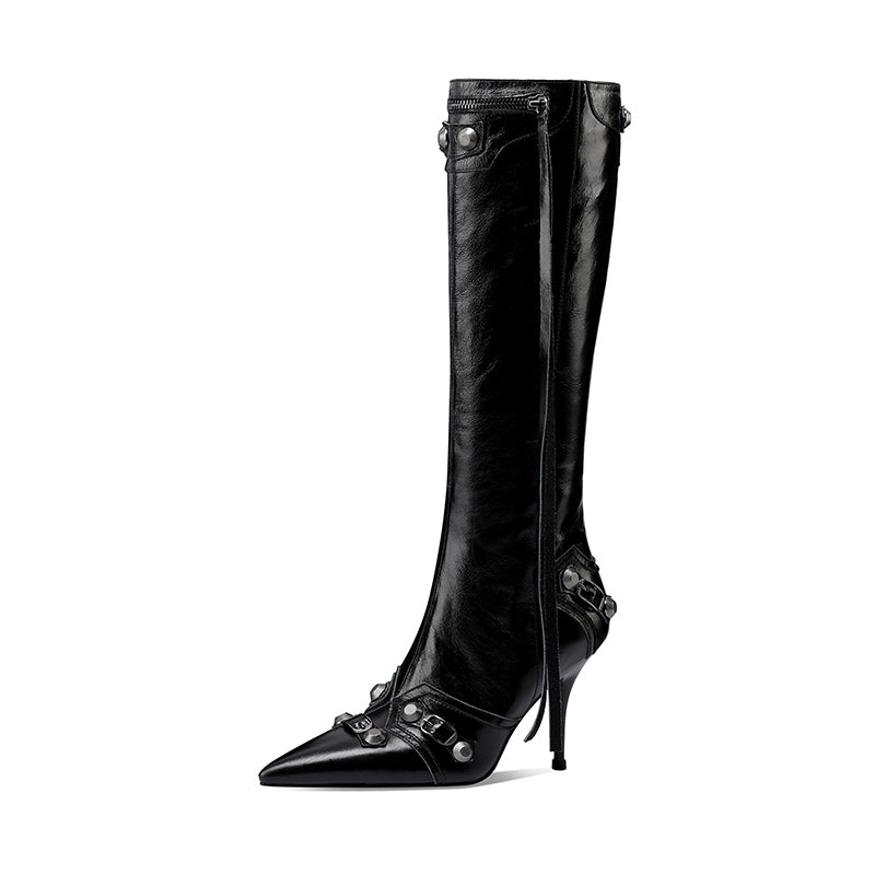Stiletto Black Dress Knee High Boots