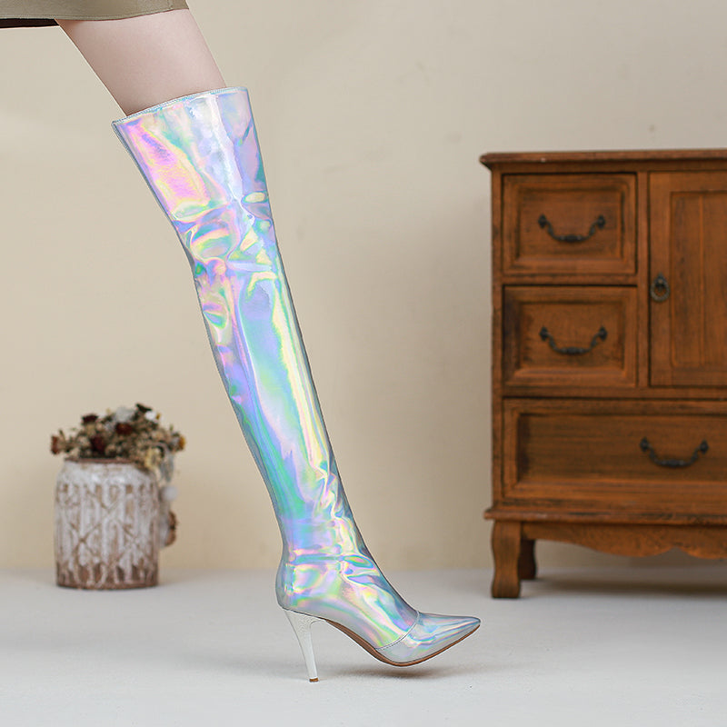 Thigh high silver outlet boots