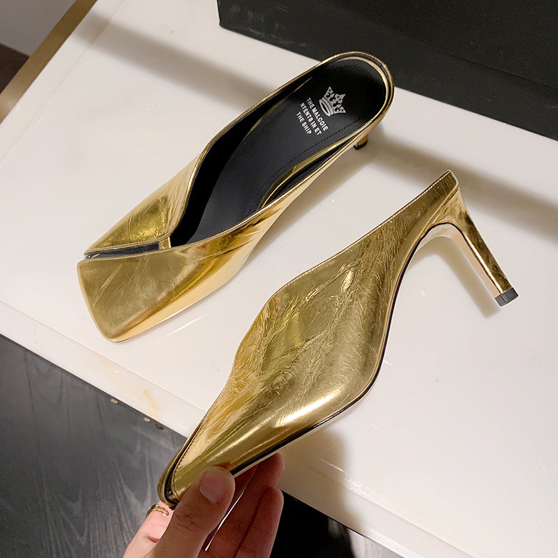 Kitten Heel Mules | Gold Mules- FY Zoe