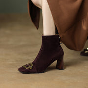 Suede Brown Square Toe Ankle Boots
