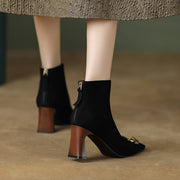 Suede Black Square Toe Ankle Boots