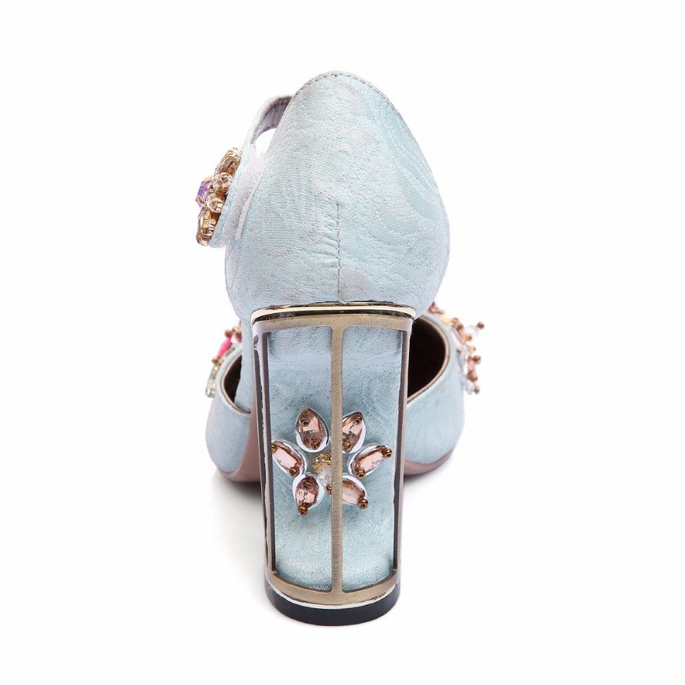 Vintage Handmade Mary Jane Pumps Heels with Rhinestone Decoration-fyzoeshoe