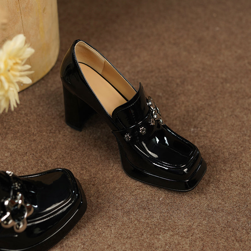 Womens black outlet high heel loafers