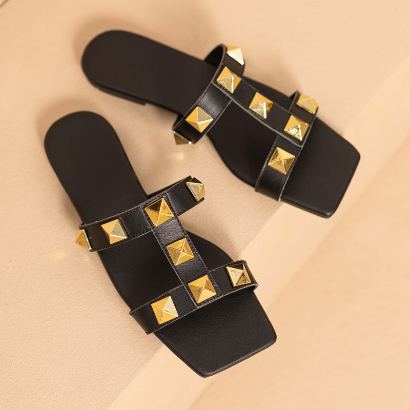 Desire Handmade Rivet Studded Slides Slippers