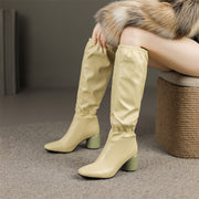 Square Toe Nude Knee High Boots